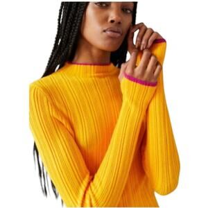 BDG Kiara Open back ribbed knit Sweater size Small Yellow/Magenta